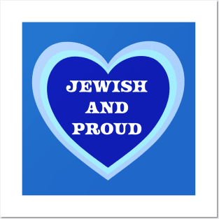 "Jewish and Proud" Retro Blue Heart Design, made by EndlessEmporium Posters and Art